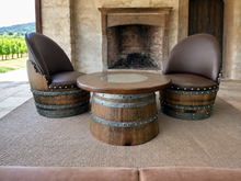 Load image into Gallery viewer, Whiskey &amp; Wine Barrel Half-Barrel Table Set — 2 Chairs
