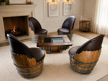 Load image into Gallery viewer, Whiskey &amp; Wine Barrel Coffee Table Set — 4 Chairs