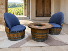 Load image into Gallery viewer, Whiskey &amp; Wine Barrel Half-Barrel Table Set — 2 Chairs