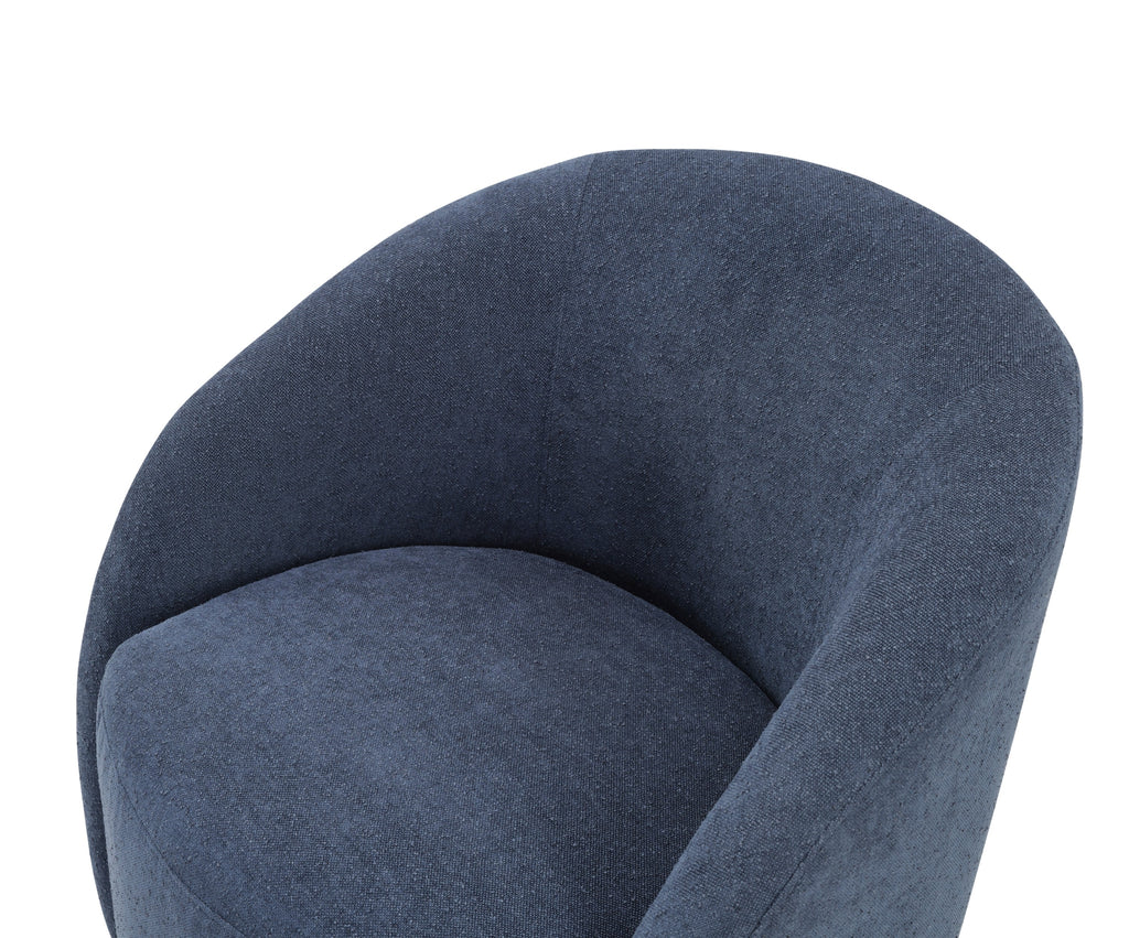 Blue Bouclé Swivel Barrel Chair – Luxury Modern Accent Chair with 360° Metal Base