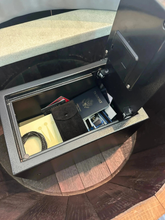 Load image into Gallery viewer, Whiskey &amp; Wine Barrel Armchair with Hidden Safe — Memory Foam, Brown Upholstery