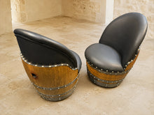 Load image into Gallery viewer, Whiskey &amp; Wine Barrel Lounge Chair — Hidden Storage, Memory Foam, Black Upholstery