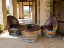 Load image into Gallery viewer, Whiskey &amp; Wine Barrel Half-Barrel Table Set — 2 Chairs
