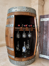 Load image into Gallery viewer, Whiskey &amp; Wine Barrel Multi-Use Bar — Display Cabinet, Stemware Shelf