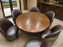 Load image into Gallery viewer, Whiskey &amp; Wine Barrel Game Table Set — Poker Top and Dining Top Included, 6 Chairs