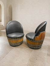 Load image into Gallery viewer, Whiskey &amp; Wine Barrel Lounge Chair — Hidden Storage, Memory Foam, Black Upholstery