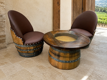 Load image into Gallery viewer, Whiskey &amp; Wine Barrel Half-Barrel Table Set — 2 Chairs