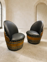 Load image into Gallery viewer, Whiskey &amp; Wine Barrel Lounge Chair — Hidden Storage, Memory Foam, Black Upholstery