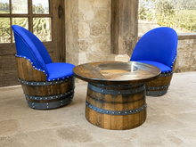 Load image into Gallery viewer, Whiskey &amp; Wine Barrel Half-Barrel Table Set — 2 Chairs