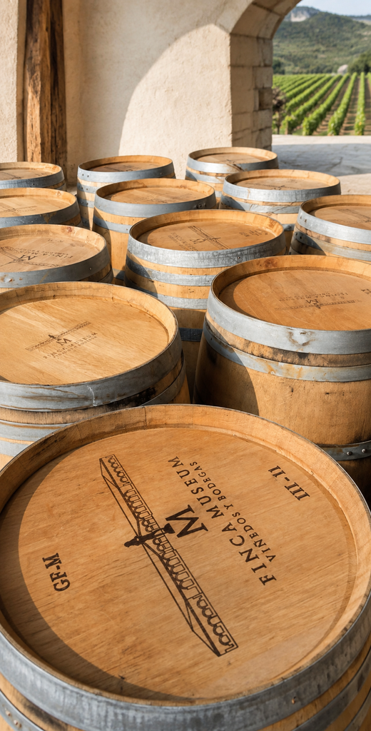 Whiskey & Wine Barrel Display Cabinet — Stemware Shelf, Door Storage