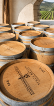 Load image into Gallery viewer, Whiskey &amp; Wine Barrel Display Cabinet — Stemware Shelf, Door Storage