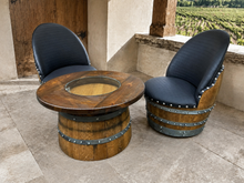 Load image into Gallery viewer, Whiskey &amp; Wine Barrel Half-Barrel Table Set — 2 Chairs