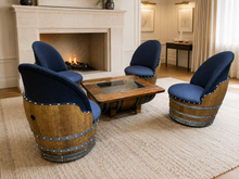 Load image into Gallery viewer, Whiskey &amp; Wine Barrel Coffee Table Set — 4 Chairs