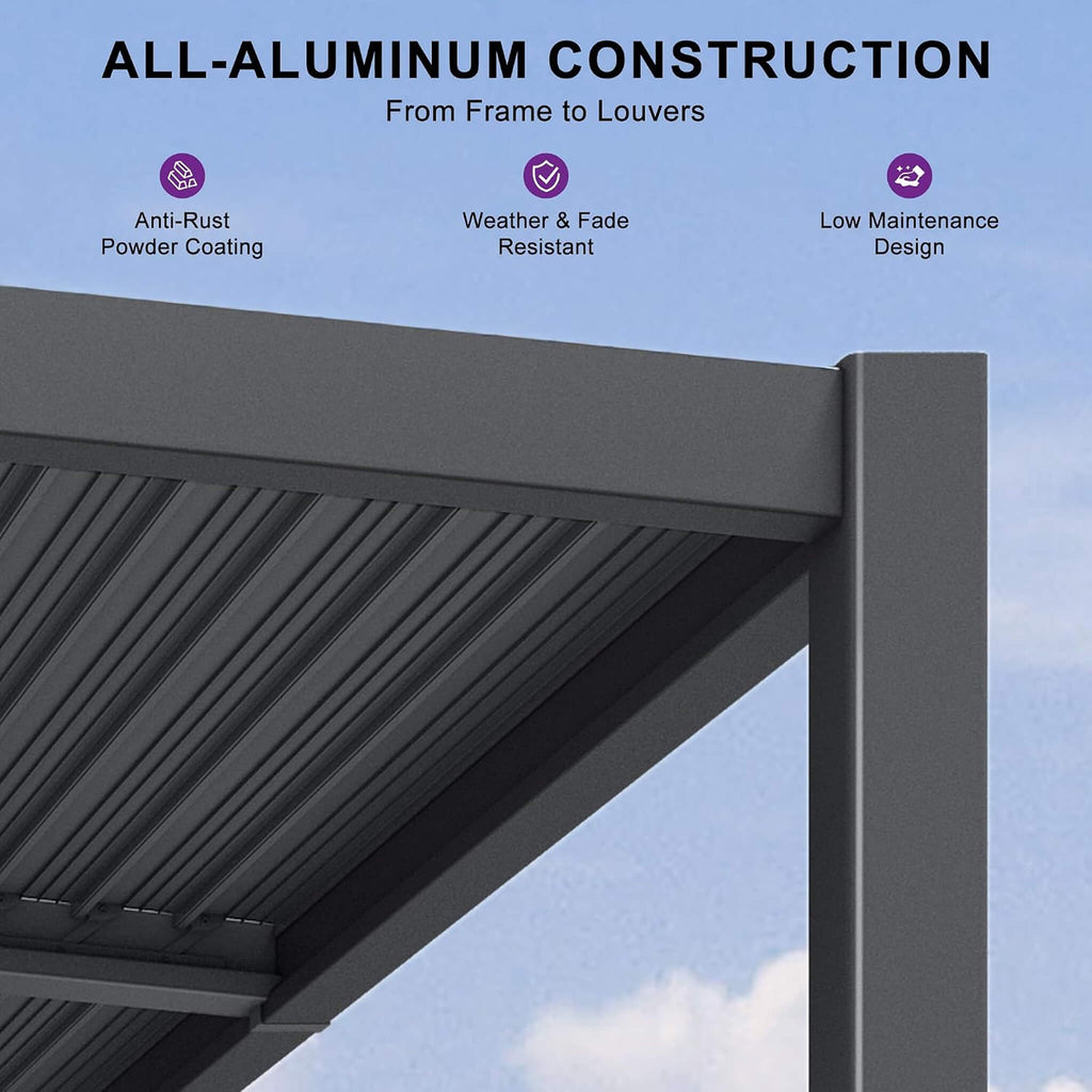 8 x 12 FT Wall-Mounted Aluminum Louvered Pergola