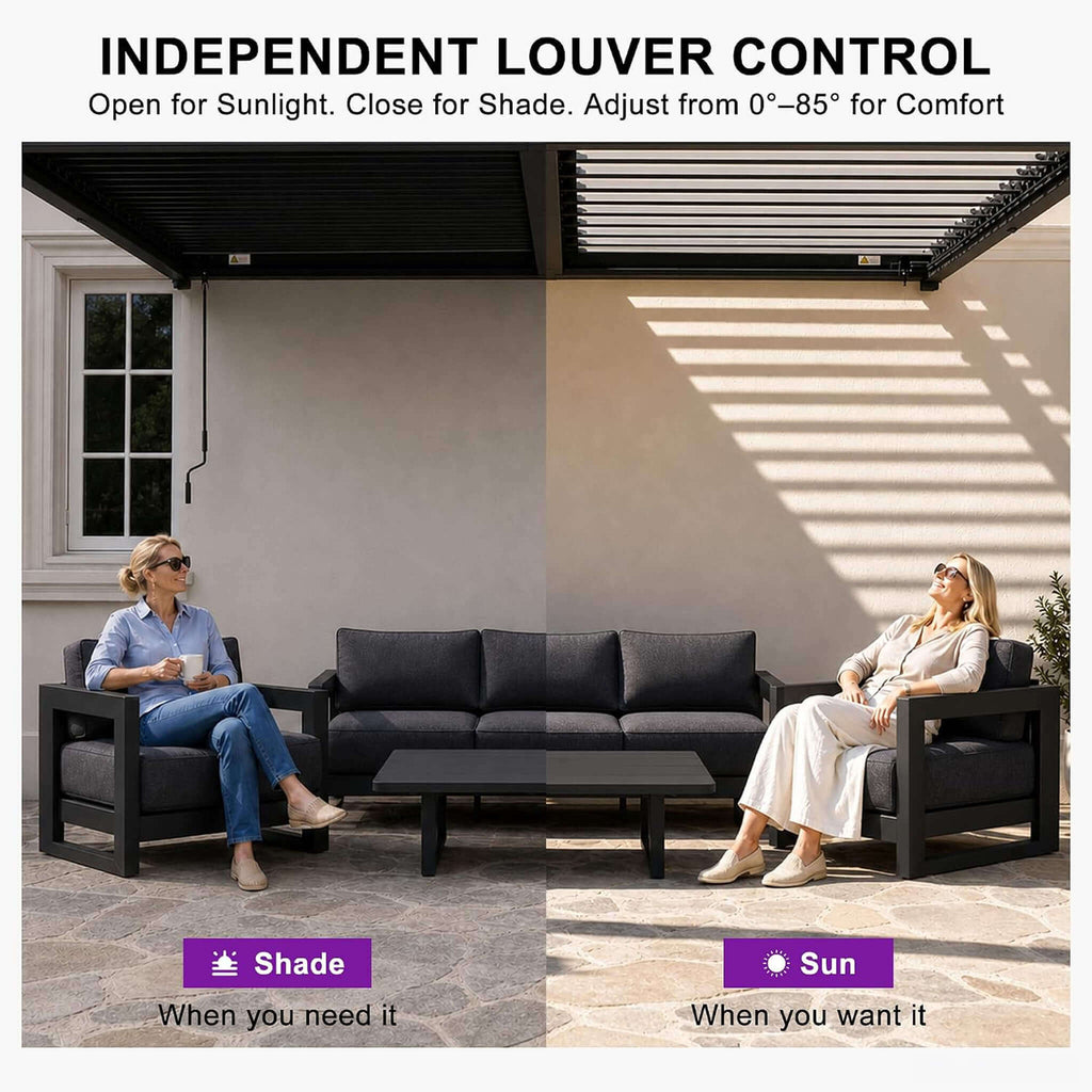8 x 12 FT Wall-Mounted Aluminum Louvered Pergola