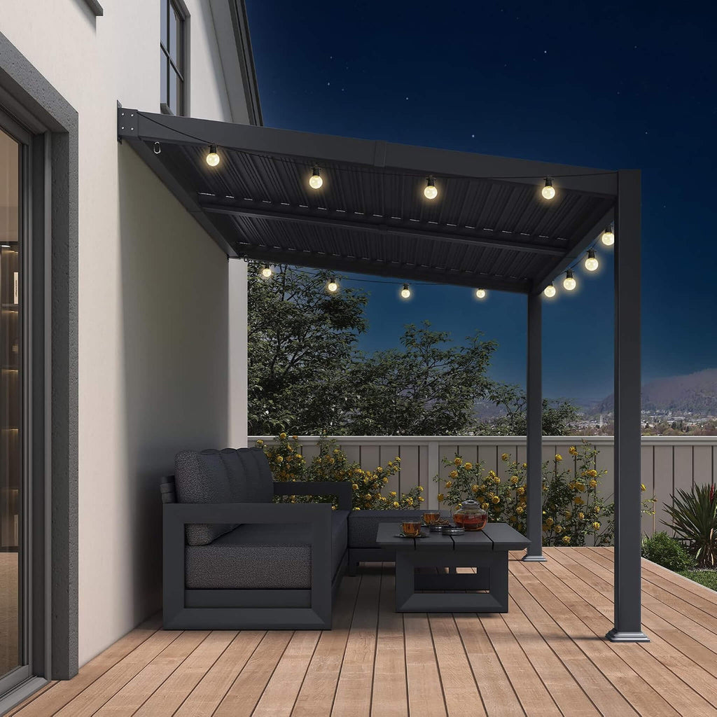8 x 12 FT Wall-Mounted Aluminum Louvered Pergola