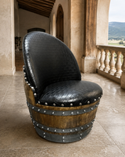 Load image into Gallery viewer, Whiskey &amp; Wine Barrel Half-Barrel Table Set — 2 Chairs