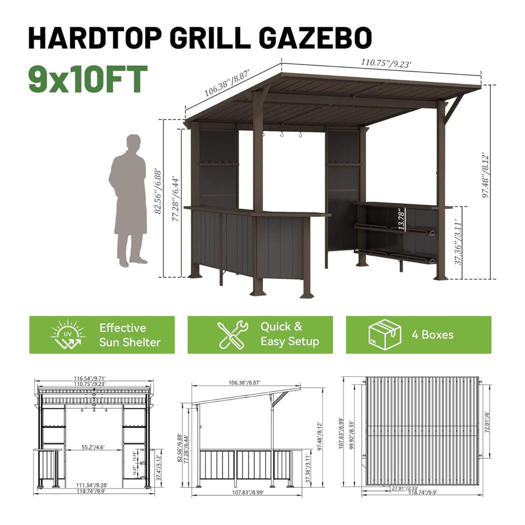 9 x 10 Ft Outdoor Hardtop Grill Gazebo with Shelves