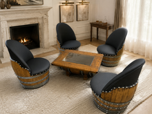 Load image into Gallery viewer, Whiskey &amp; Wine Barrel Coffee Table Set — 4 Chairs