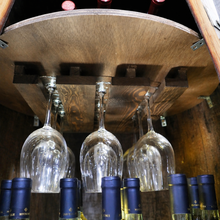 Load image into Gallery viewer, Whiskey &amp; Wine Barrel Display Cabinet — Stemware Shelf, Door Storage