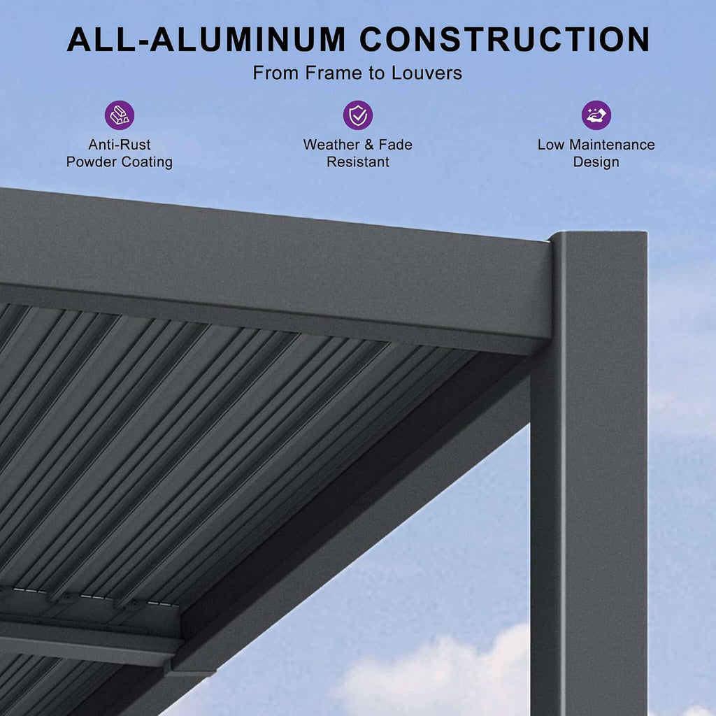 10 x 12 FT Wall-Mounted Aluminum Louvered Pergola