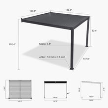 Load image into Gallery viewer, 10 x 12 FT Wall-Mounted Aluminum Louvered Pergola