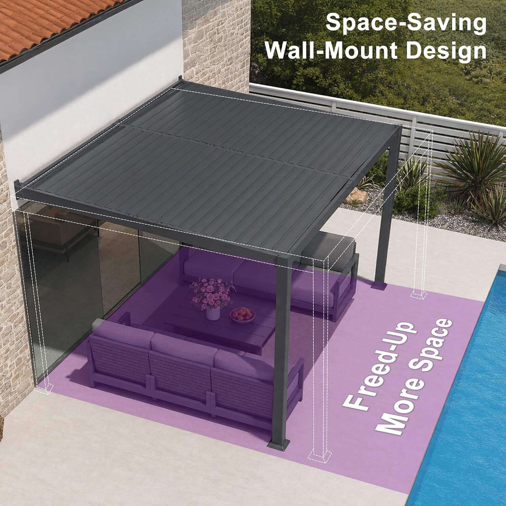 10 x 12 FT Wall-Mounted Aluminum Louvered Pergola