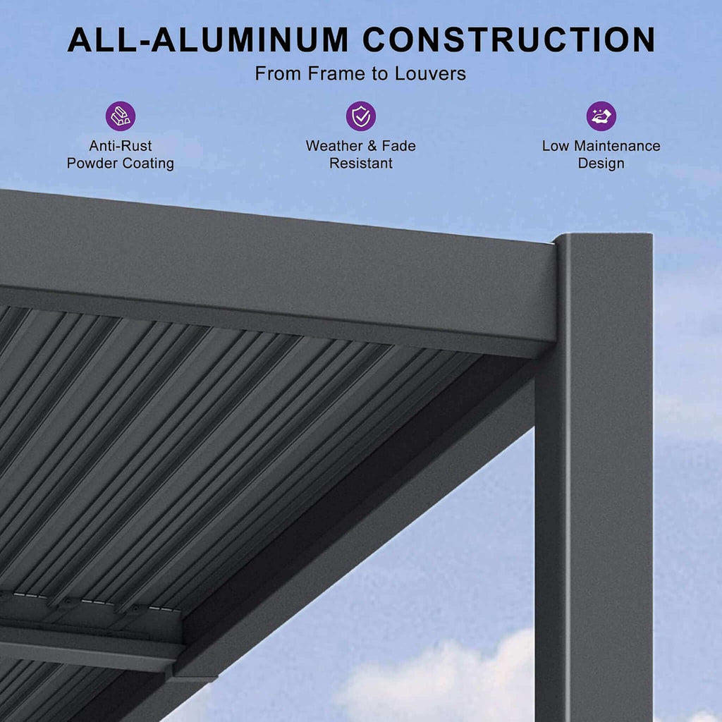 10 x 14 FT Wall-Mounted Aluminum Louvered Pergola