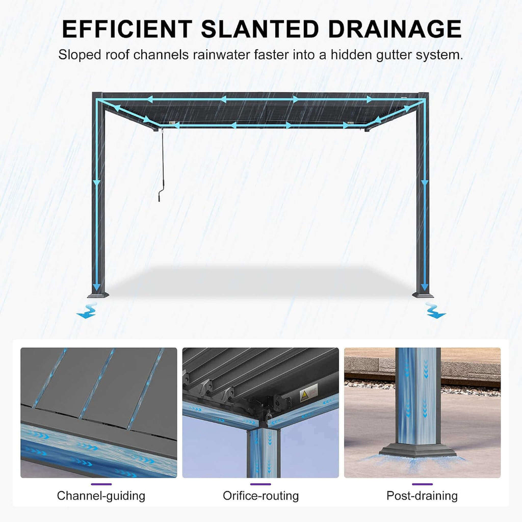 10 x 14 FT Wall-Mounted Aluminum Louvered Pergola