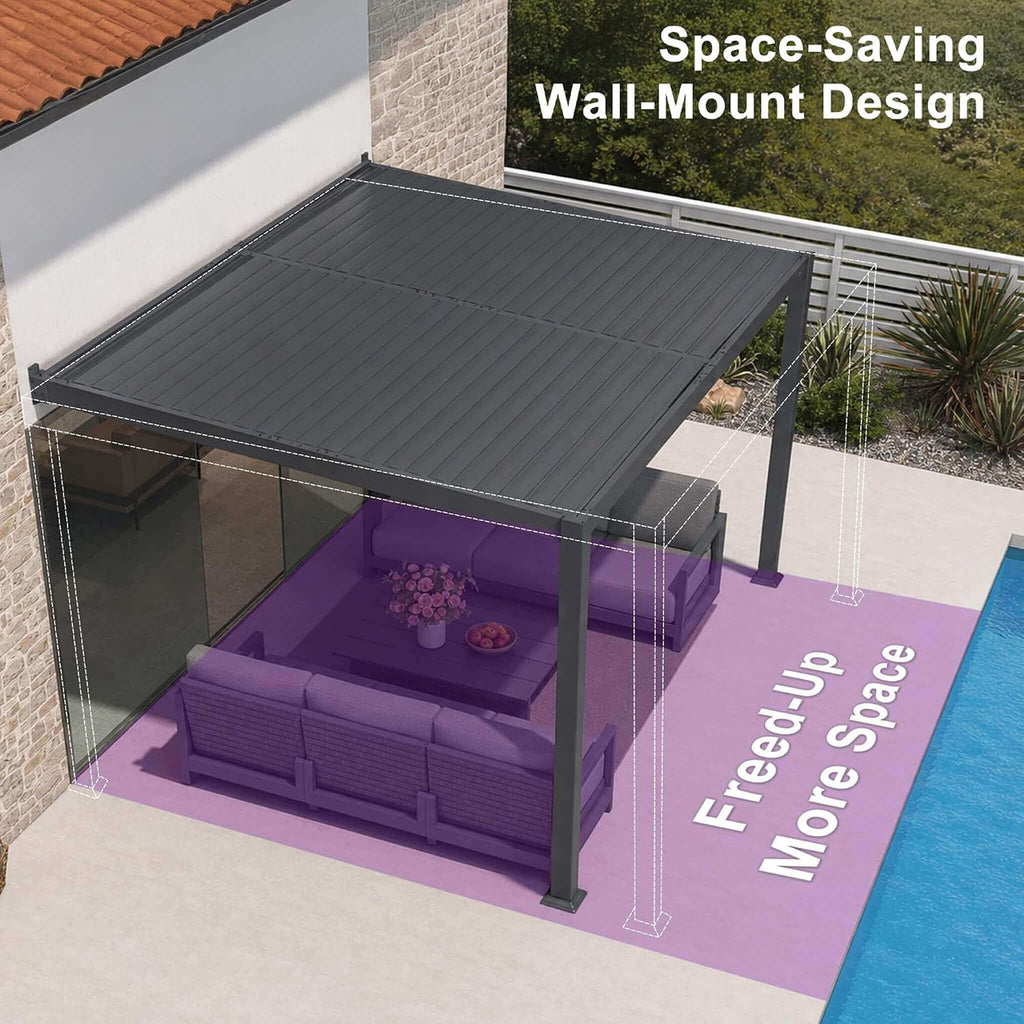 10 x 14 FT Wall-Mounted Aluminum Louvered Pergola