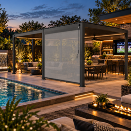 10 x 20 FT Modern Aluminum Louvered Pergola with Privacy Screens & Drainage