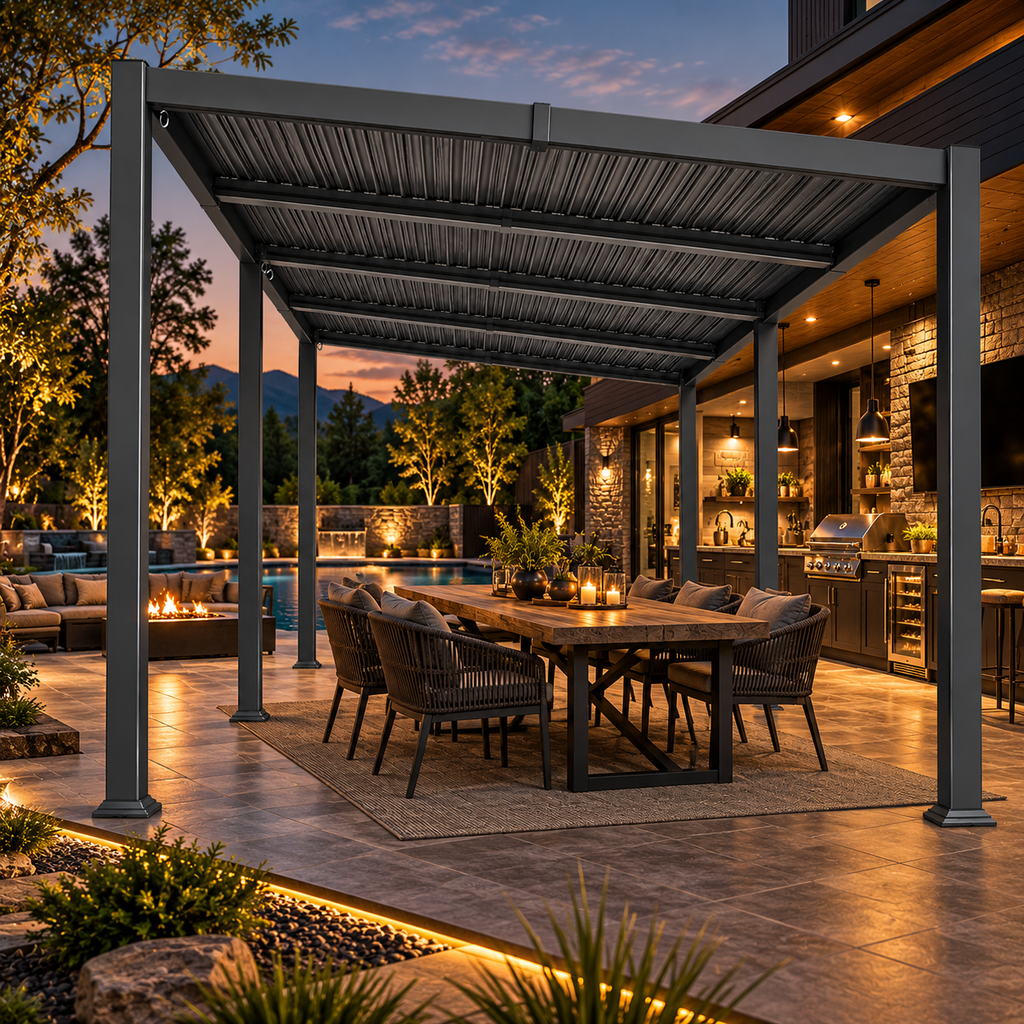 10 x 20 FT Modern Aluminum Louvered Pergola with Sloped Roof