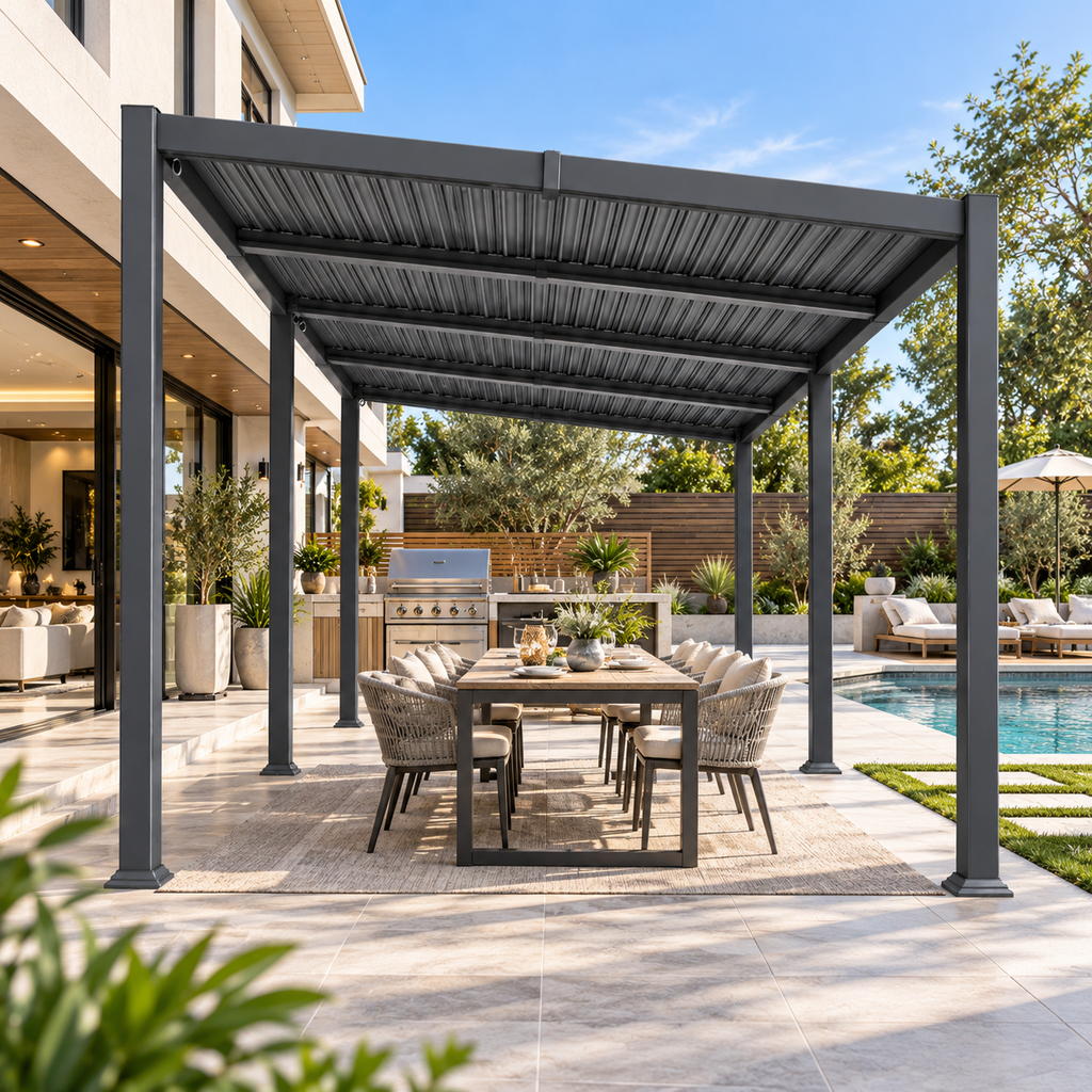 10 x 20 FT Modern Aluminum Louvered Pergola with Sloped Roof