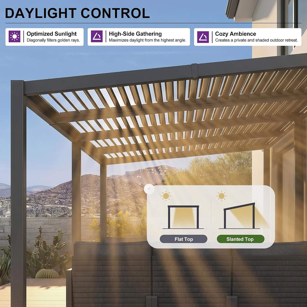 10 x 20 FT Modern Aluminum Louvered Pergola with Sloped Roof