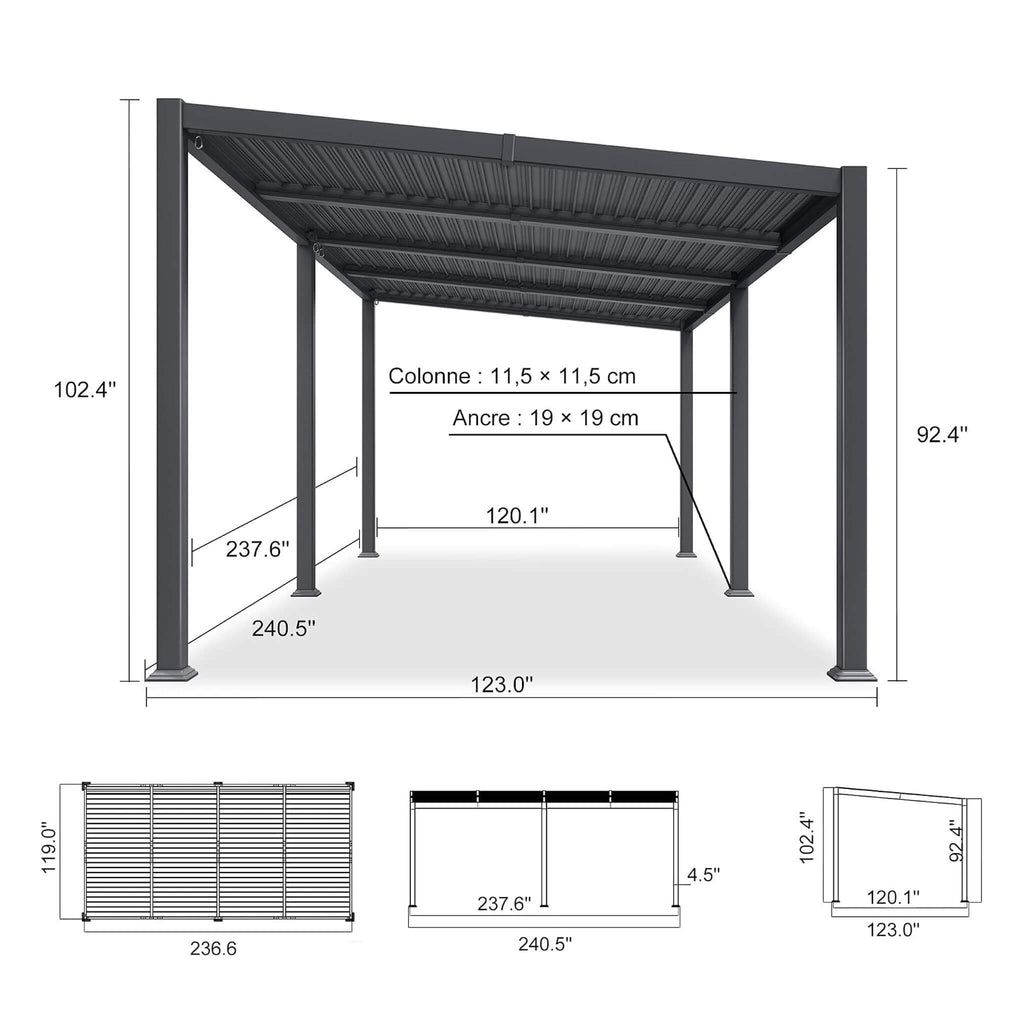 10 x 20 FT Modern Aluminum Louvered Pergola with Sloped Roof