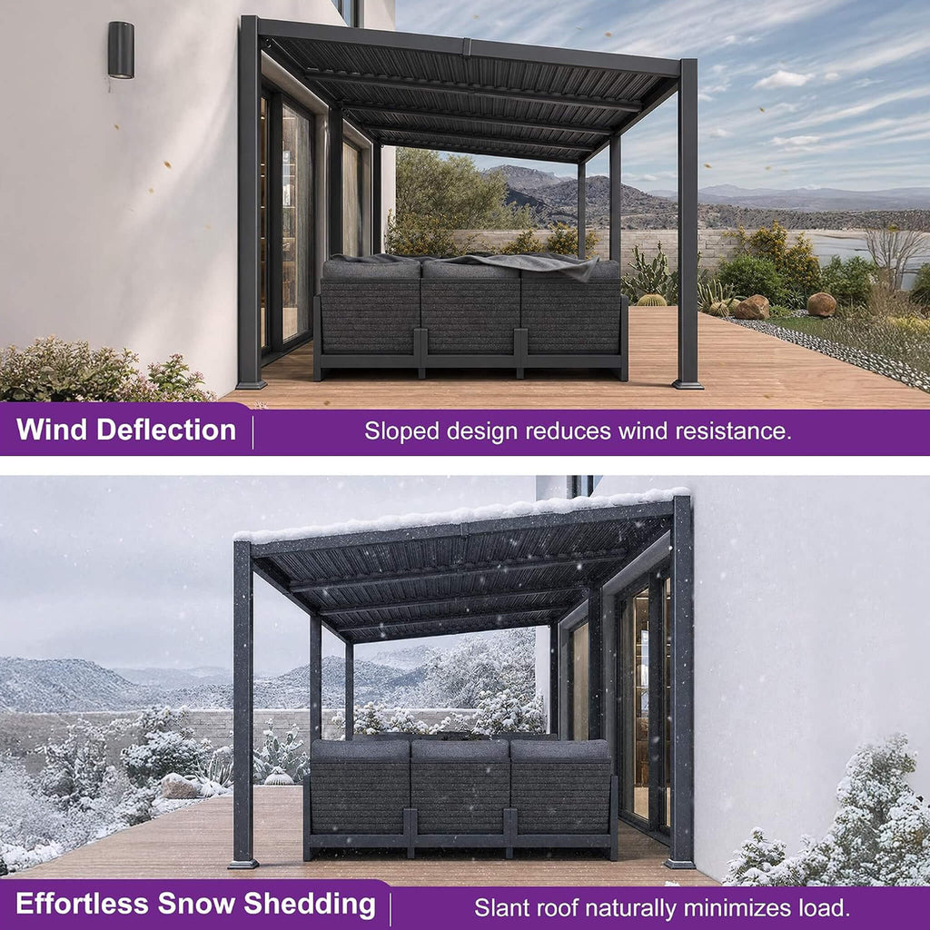 10 x 20 FT Modern Aluminum Louvered Pergola with Sloped Roof