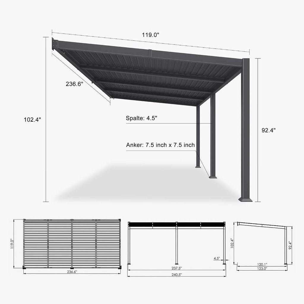 10 x 20 FT Wall-Mounted Aluminum Louvered Pergola
