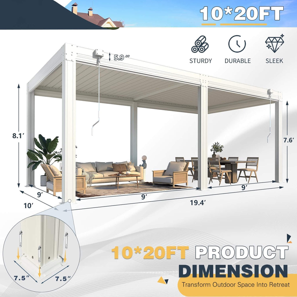 Louvered Aluminum Pergola with Adjustable Roof & Privacy Screens