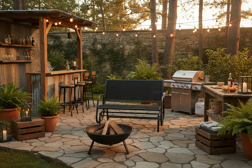Outdoor Steel Glider Bench – 2-Person Patio Rocking Seat
