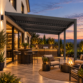 11 x 18 FT Modern Wall-Mounted Aluminum Louvered Pergola