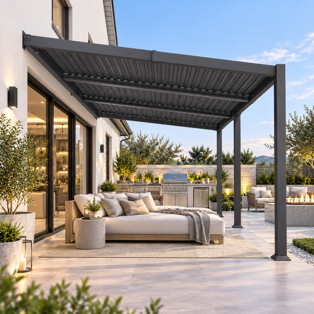 11 x 18 FT Modern Wall-Mounted Aluminum Louvered Pergola