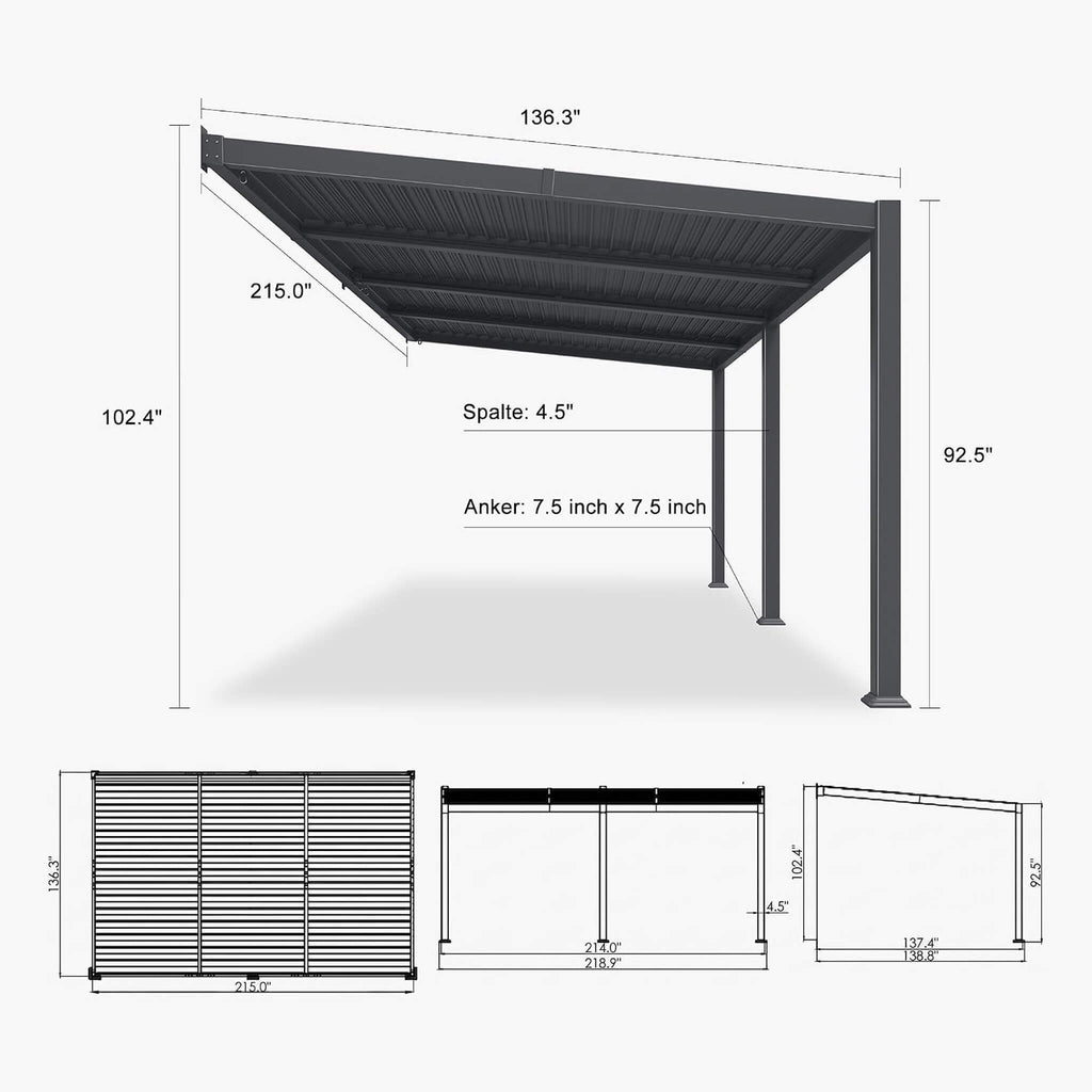 11 x 18 FT Modern Wall-Mounted Aluminum Louvered Pergola