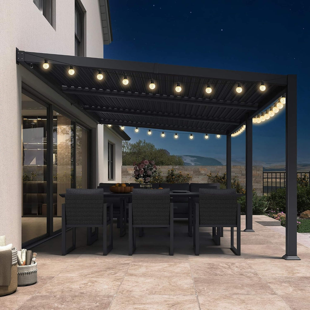 11 x 18 FT Modern Wall-Mounted Aluminum Louvered Pergola