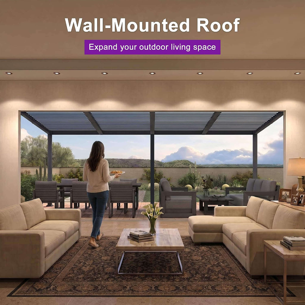 11 x 18 FT Modern Wall-Mounted Aluminum Louvered Pergola