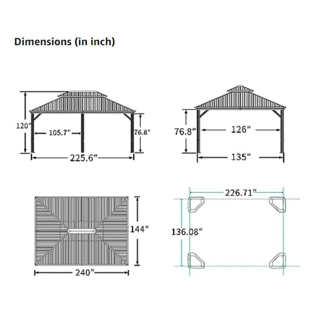 12 x 20 FT Heavy-Duty Outdoor Hardtop Gazebo with Curtains & Netting