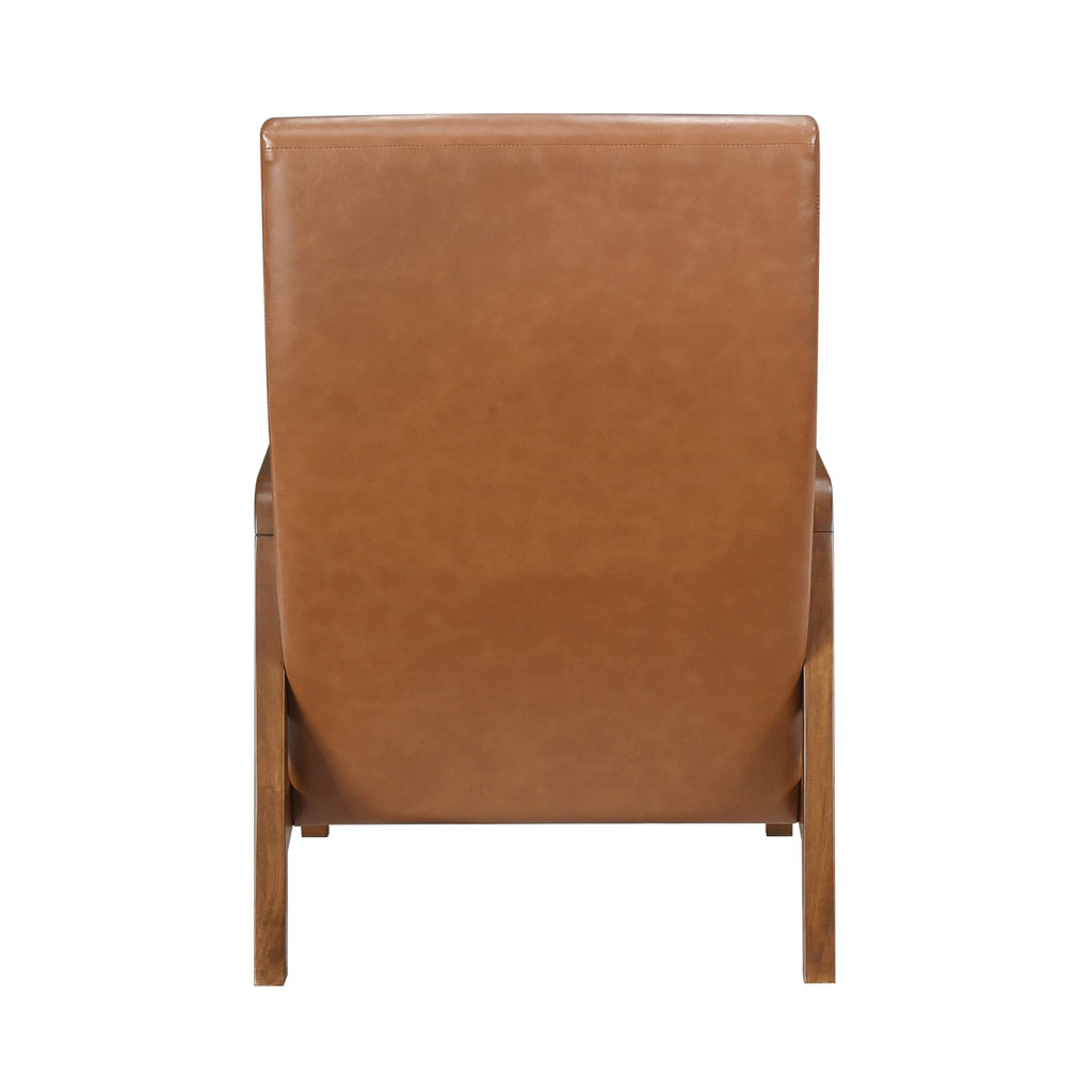 Brown Faux Leather Accent Chair – Modern Walnut Rubberwood Lounge Chair