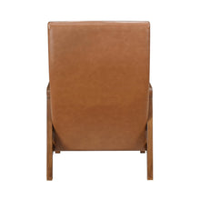 Load image into Gallery viewer, Brown Faux Leather Accent Chair – Modern Walnut Rubberwood Lounge Chair