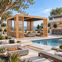 Load image into Gallery viewer, 12 x 12 FT Wood Grain Aluminum Louvered Pergola with Adjustable Roof