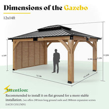 Load image into Gallery viewer, 12 x 14 FT Double-Tier Hardtop Spruce Wood Gazebo with Privacy Wall