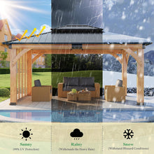 Load image into Gallery viewer, 12 x 14 FT Double-Tier Hardtop Spruce Wood Gazebo with Privacy Wall